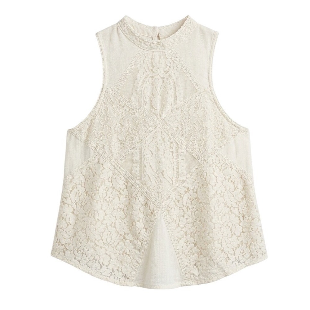 American EagLe Outfitters Cream Lace Sleeveless Boho High Neck Top Small